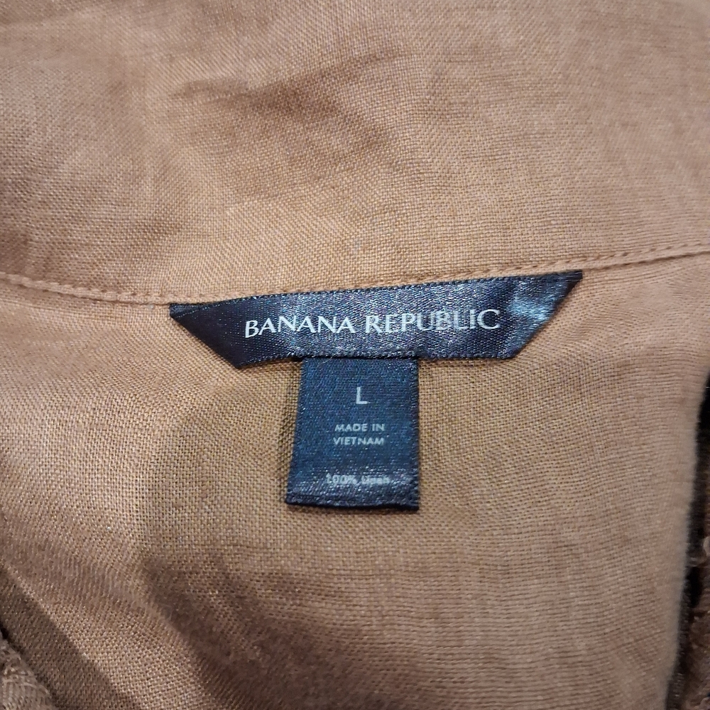 Banana Repblic Size L Mira Brown 100% Linen Boxy Top - Picture 5 of 6